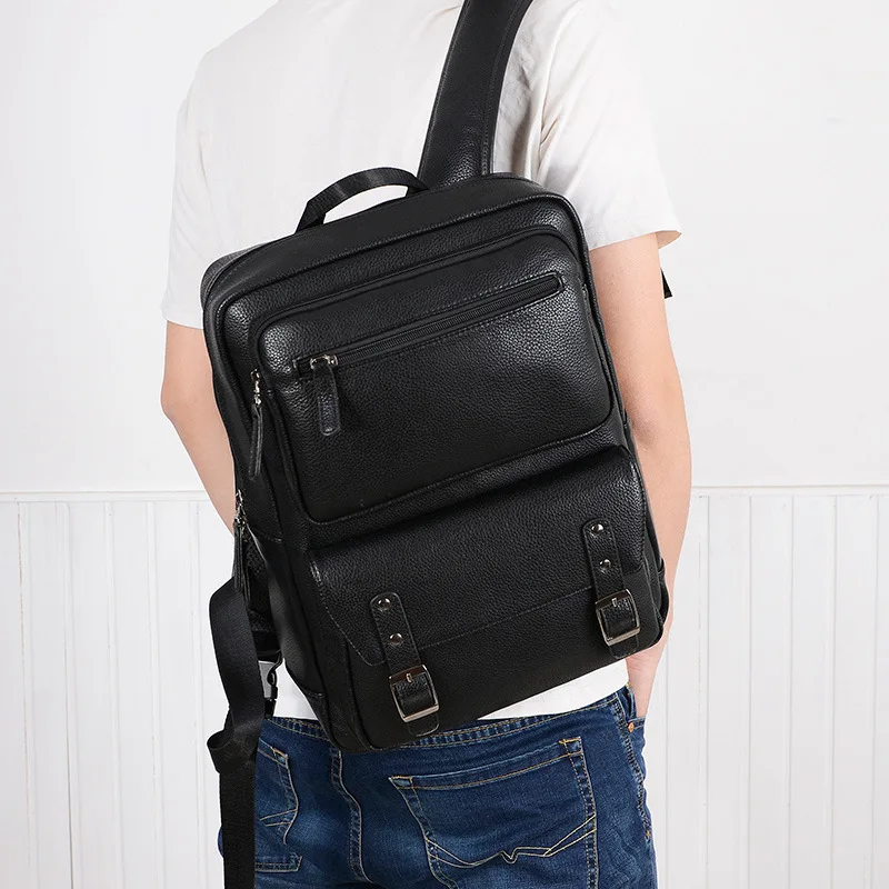 Модный мужской черный рюкзак кожаная сумка на молнии дорожный для ноутбука новые