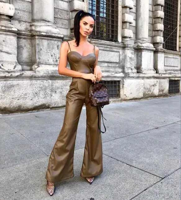 Женские комбинезоны из искусственной кожи армейского зеленого цвета модная