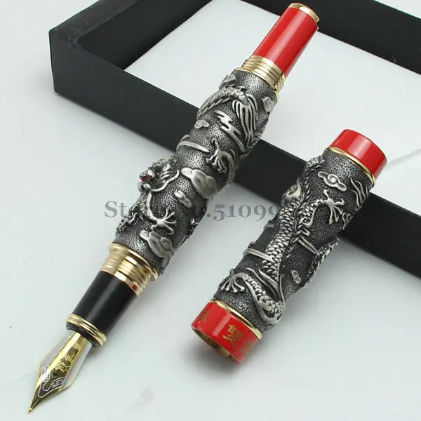 

Бесплатная доставка, новая перьевая ручка JINHAO серого и красного цвета, ручка с двумя драконами, перламутровая ручка без оригинальной коробки