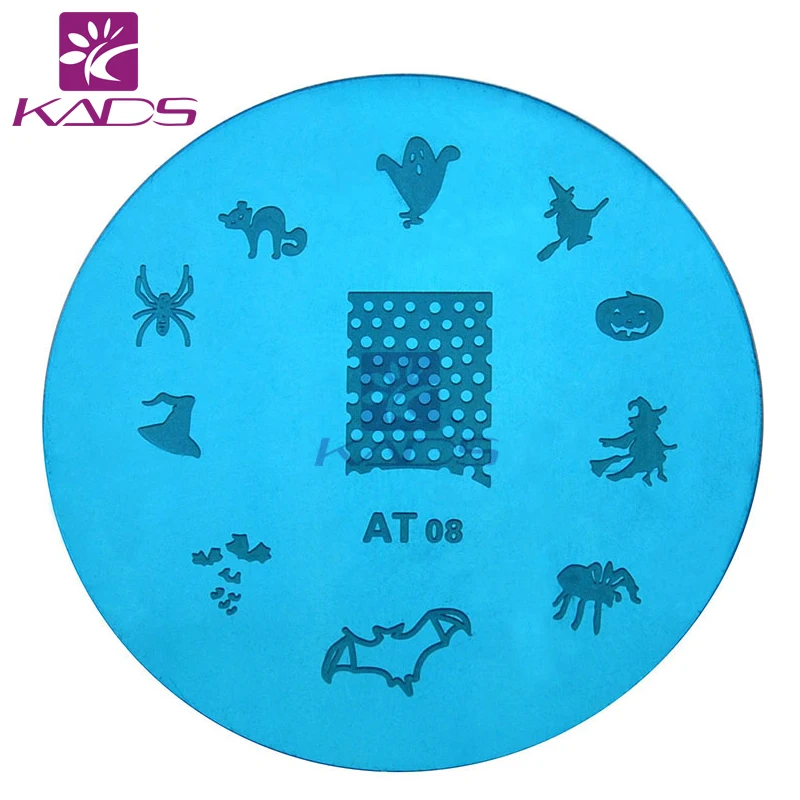 KADS AT08 Хэллоуин Bat и тыквы Призрак DIY Nail Art тиснение Печати Ногтей Штамп Изображения