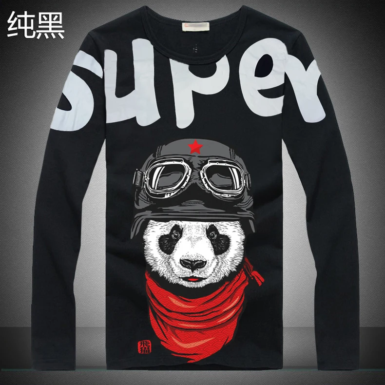 

Supersize Round Collar Men's Long Render Long-sleeved T-shirt Unlined Upper Garment of Personality Cartoon Fertilizer Increase T