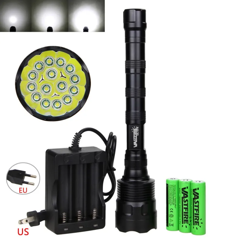 

Real 7500 Lm 15 x XM-L T6 LED Tactical Flashlight Rechargeable Powerful Torch Lantern With 3 x 18650 Battery +Charger