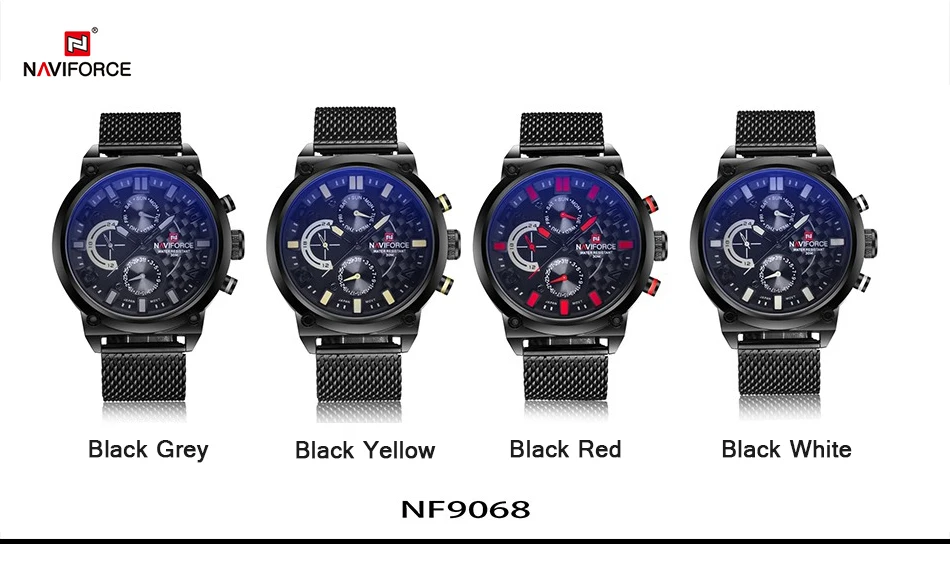 NAVIFORCE, мужские часы с хронографом, стальной сетчатый ремешок, кварцевые наручные часы, водонепроницаемые, с датой, мужские военные аналоговые часы, Relogio Masculino