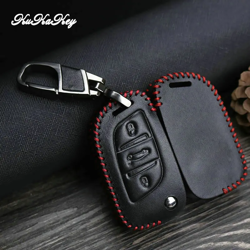 3 кнопки кожаный чехол для ключа автомобиля Peugeot 207 307 308 Citroen C2 C3 C4 C5 C6 C8 защитный