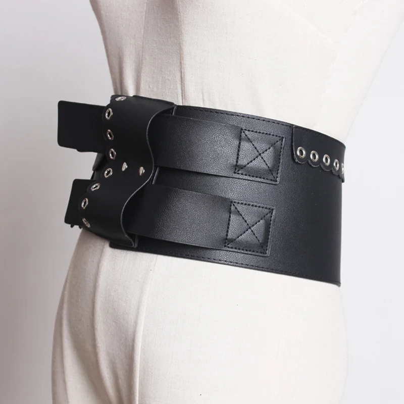 Ремень с металлической пряжкой Женский широкий кожаный пояс в стиле панк