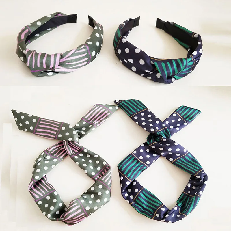 Корень мода хит цвет точка Полосатый Hairbands для Для женщин волос кроличьи уши