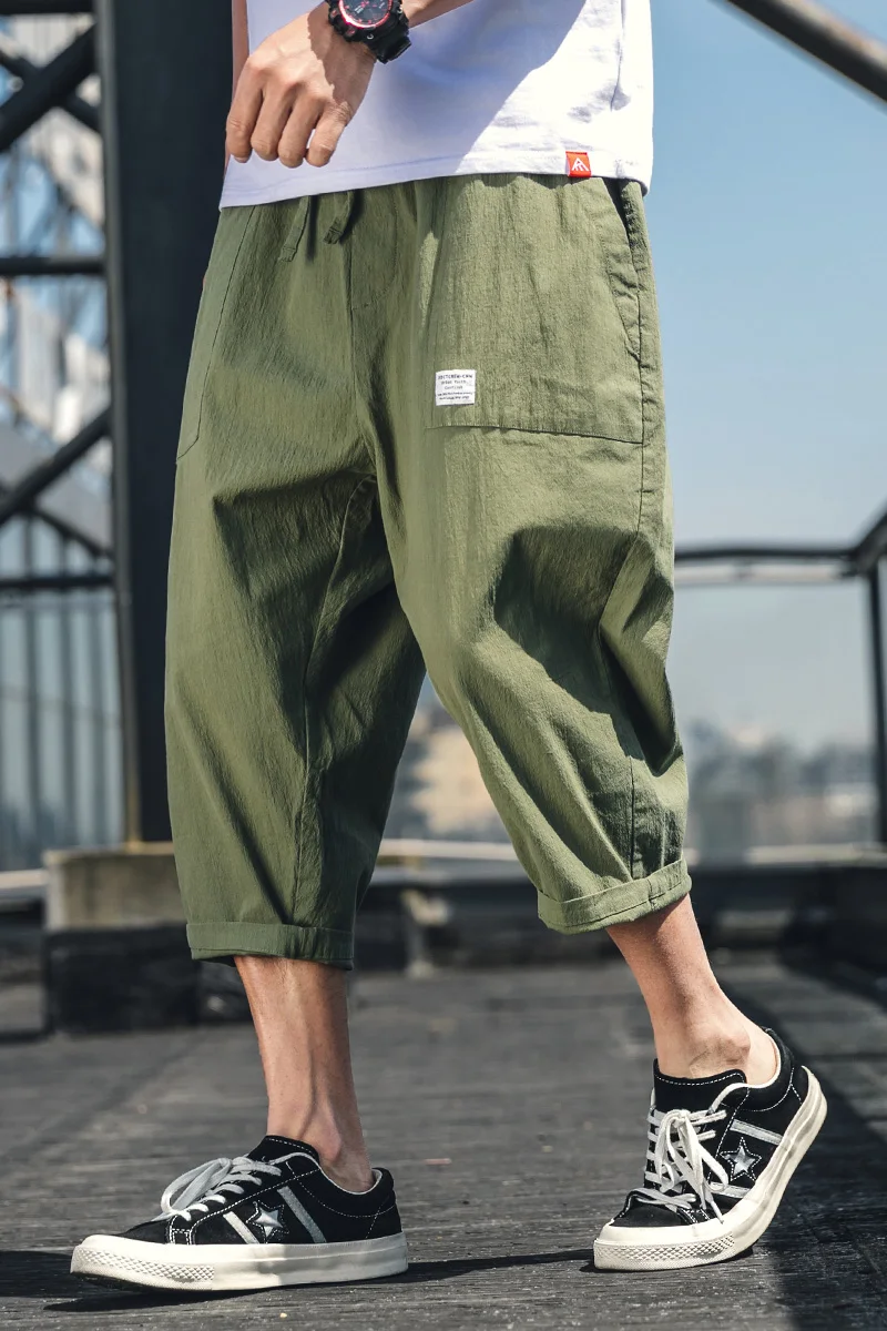 Эластичный пояс дышащий хлопок лен Для мужчин Повседневное шаровары беговые