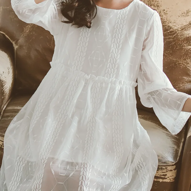 Girls Dress Autumn New Children Princess Dress White Long Sleeve Embroidered Fairy Kids Cute Dress Children Clothes#5307