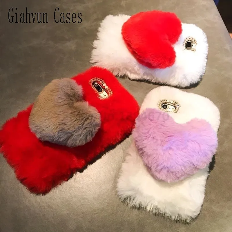 Sweet heart bling Warm Soft comfort Fake fur Rabbit's hair For Vivo X5L X5MAX X5Pro X6 X7 X9 X9S X20 PLUS Xplay 5 6 phone case |