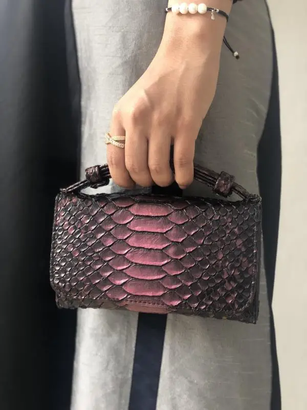 Snake Black Purple Genuine Leather Day Clutch Crocodile Pattern Phone Clutch Python Pattern Pouch Shoulder Crossbody Bag Ostrich Pattern Women Tote - Цвет: Snake Black Purple