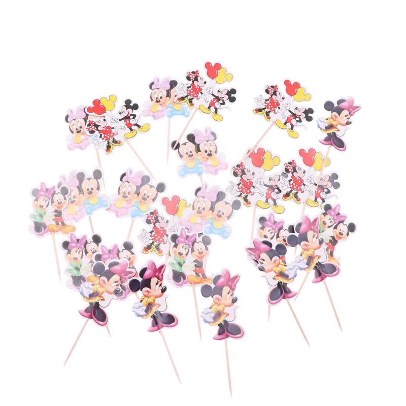 Mickey Minnie 24 шт. мультфильм микки тема Минни Мауса кекс Топпер украшения торта День рождения украшения дети ребенок душ вечерние принадлежности - Цвет: Mickey Minnie