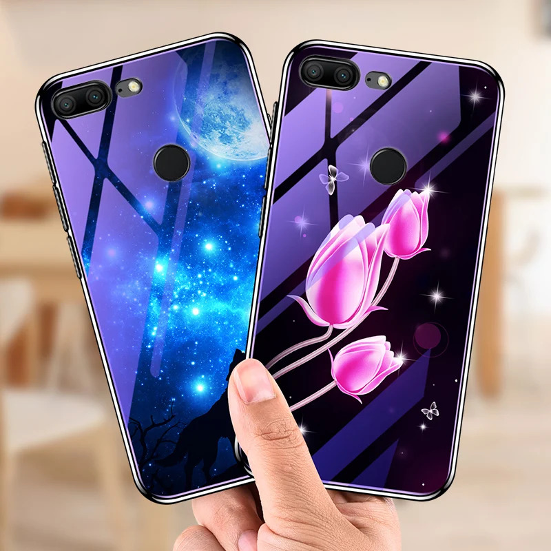 Чехол Soinmy Honor 9 для Huawei 8X блестящий чехол из закаленного стекла с синими лучами 7C 7A