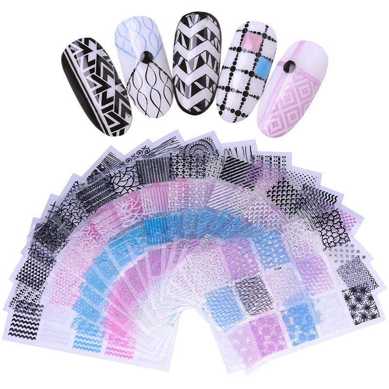 Nail Art Наклейки самоклеящиеся волны в горошек и полоску 3D ногтей Стикеры