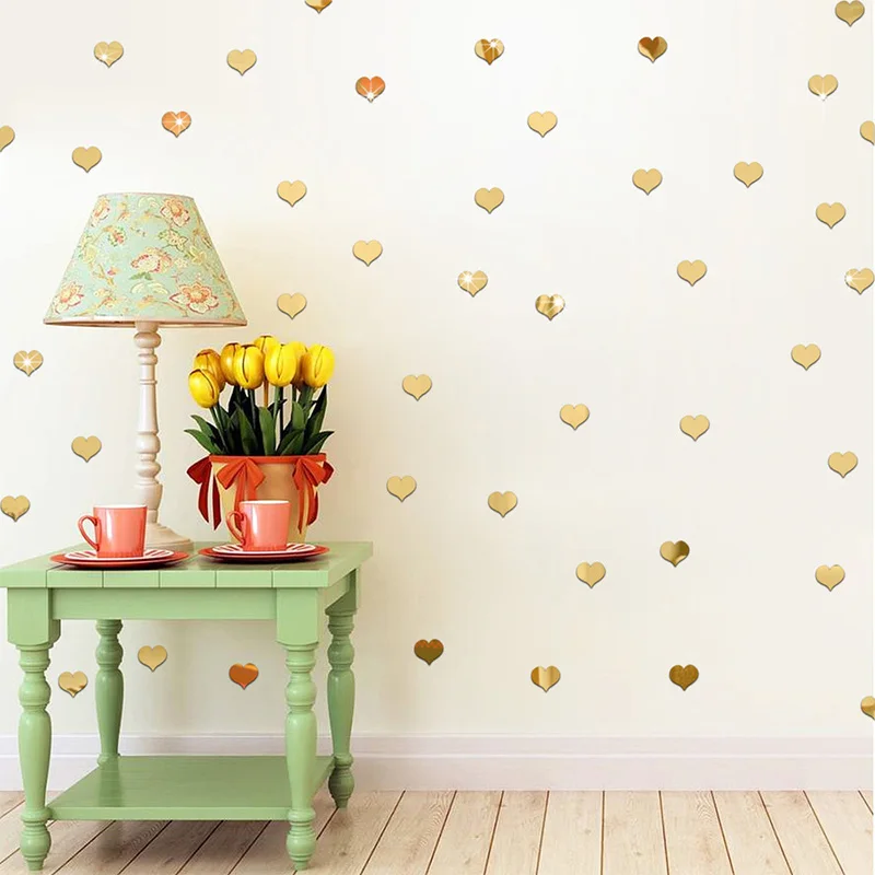 

100PCS/Set 3D Diy Acrylic Mirror Wall Sticker Square/Heart/Round Shape Stickers Decal Mosaic Mirror Effect Livingroom Home Decor