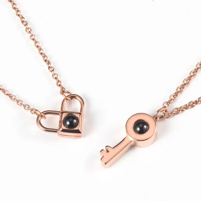 100 Language &quotI Love U&quot Beauty Charm Heart Pendant Necklace Women Rose Gold Stainless Steel Choker Engraved Jewelry | Украшения и