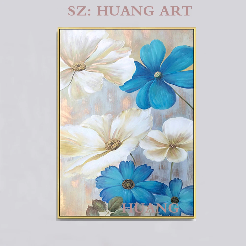 

100% ручная роспись Абстрактная Золотая синяя картина маслом на холсте настенные картины для гостиной домашний декор