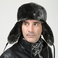 b 0665 bomber hats winter men warm russian ushanka hat with ear flap pu leather fur trapper cap earflap snow ski caps