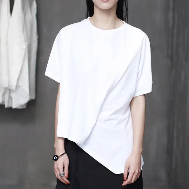 Женская летняя футболка с коротким рукавом и асимметричным дизайном|cotton t-shirt women|t