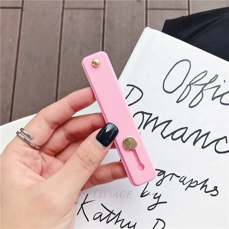 deep pink Одноцветный браслет на запястье, рукоятка на палец, держатель для мобильного телефона, подставка, пуш-ап, универсальное гнездо-держатель для телефона для iphone - Цвет: deep pink