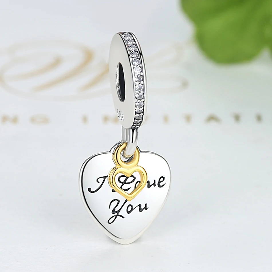 925 стерлингового серебра я люблю тебя бусины Подвески с золотым замком fit Браслет