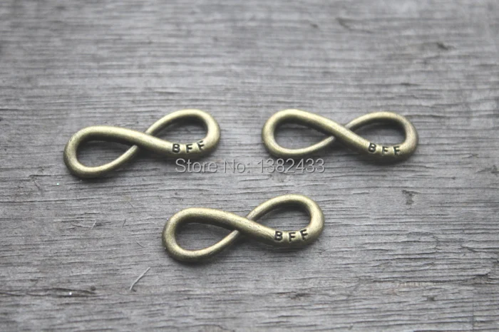 25pcs--Infinity Charms,Best friend forever Connector,BFF,B F F,Antique bronze infinity symbol Charm Pendants 9x24mm