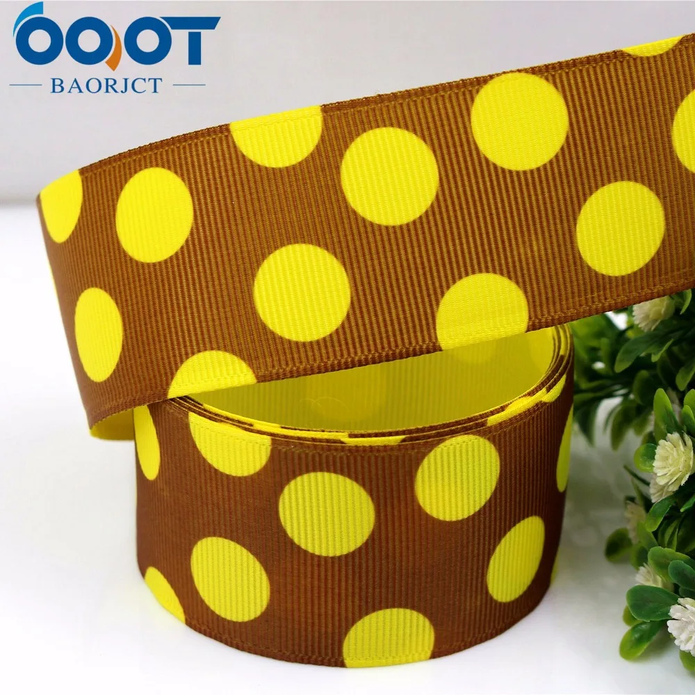 

OOOT BAORJCT 175082 38mm 10yard/lot Dots Ribbons Thermal transfer Printed grosgrain Wedding Accessories DIY handmade material