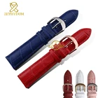 Ремешок из натуральной кожи для женщин, модный браслет для наручных часов, разные цвета, 12 14 16 18 20 мм, розовый синий красный цвет