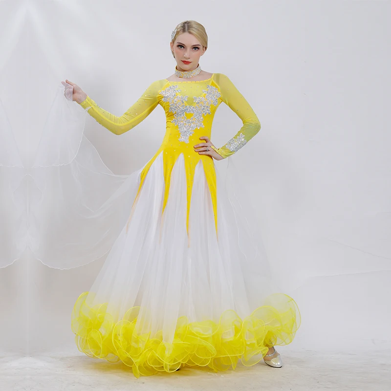 yellow Платья для конкурса бальных танцев, стандартные Бальные платья, стандартные танцевальные платья, бальные платья, современные танцевальные костюмы - Цвет: yellow