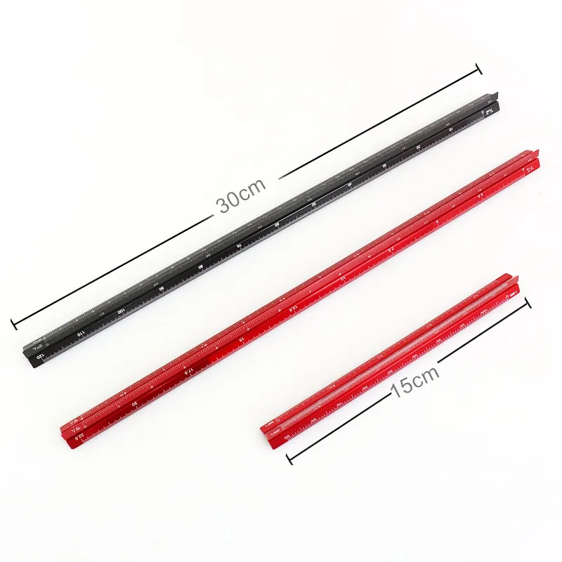 Ceny TUTU Wysokiej Jakości Kolorowe 30cm Aluminium Trójkątne Linijka Krawiecka Aluminium 1:20-1: 600 Alloy Metal Scale Regua Desenho H0046