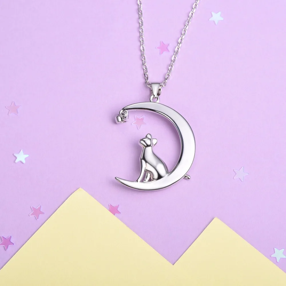 Moon Cat ожерелье из стерлингового серебра 925 пробы ювелирные изделия в виде