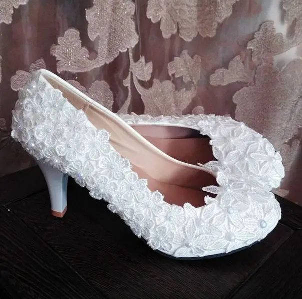 

White laces shoes woman bridal brides female woman's spring autumn platforms wedding laces pumps shoes womens plus size