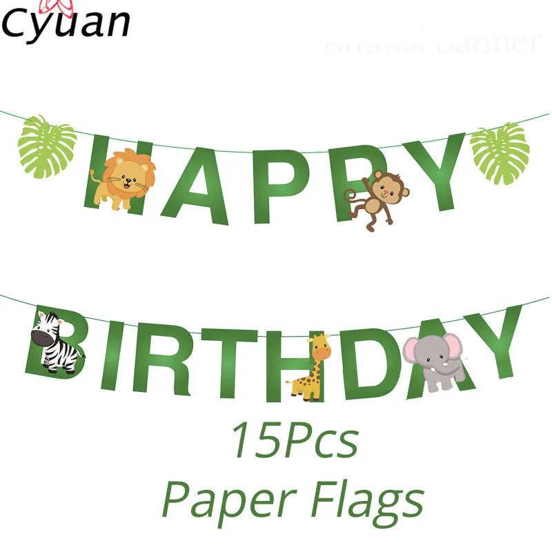 Set 1 garland Cyuan мультфильм животное с днем рождения баннер джунгли для вечеринки в стиле сафари флаги для душа ребенка Дети 1-й гирлянды ко дню рождения Декор - Цвет: Set 1 garland