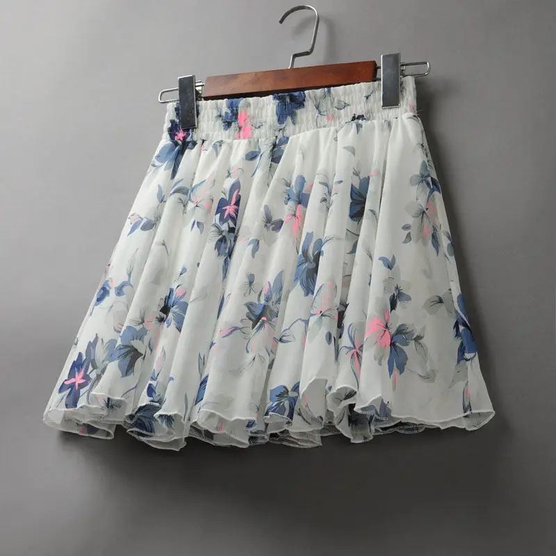 Новая женская летняя мини юбка Jupe Femme Цветочная плиссированная юбка Boho пляжная шифоновая юбка с высокой талией женские короткие сексуальные юбки C5346