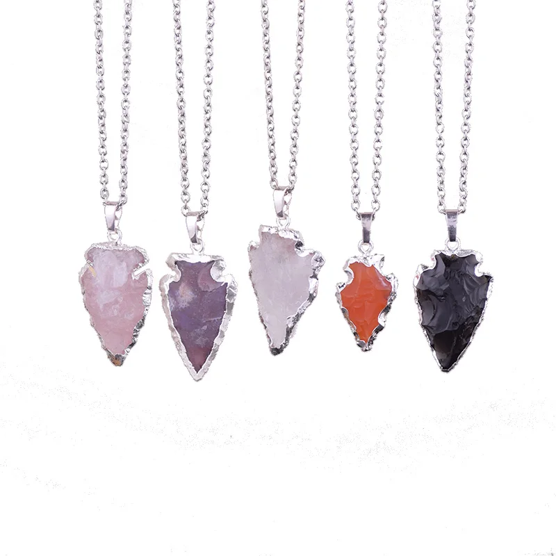 Необработанный Кристалл Arrowhead Цепочки и ожерелья грубые ясно кварца черный