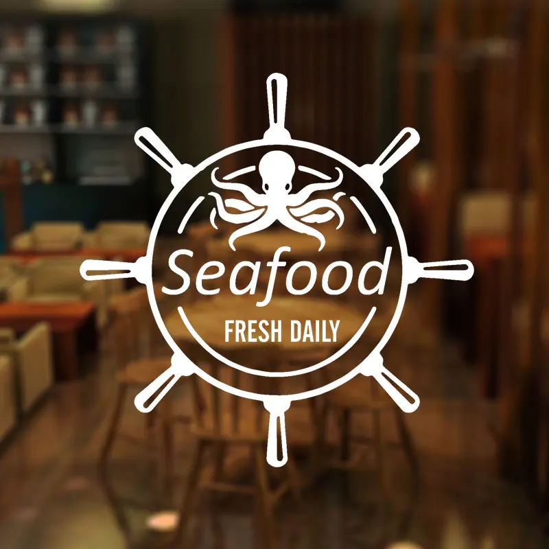 

Seafood Sign Fresh Daily Wall Decals Restaurant Murals Octopus Market Fish Shop Window Sticker Vinyl Dining Kitchen Decor 3613