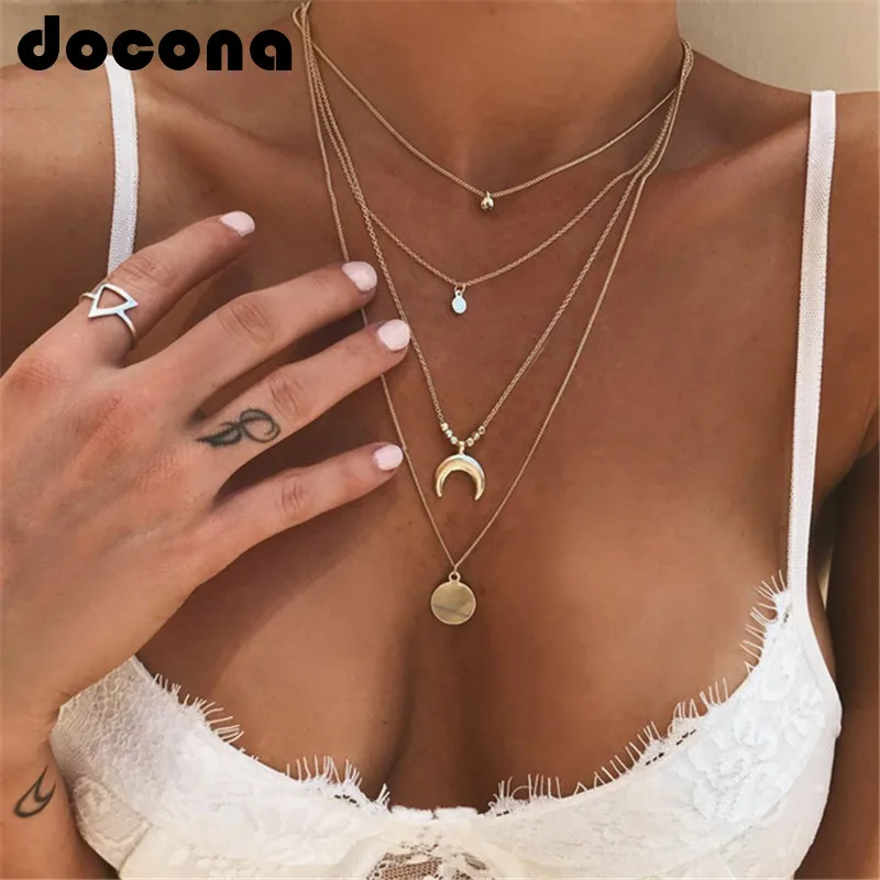 Марочные ожерелья docona золотистого цвета с кулоном в виде рога и круга для женщин