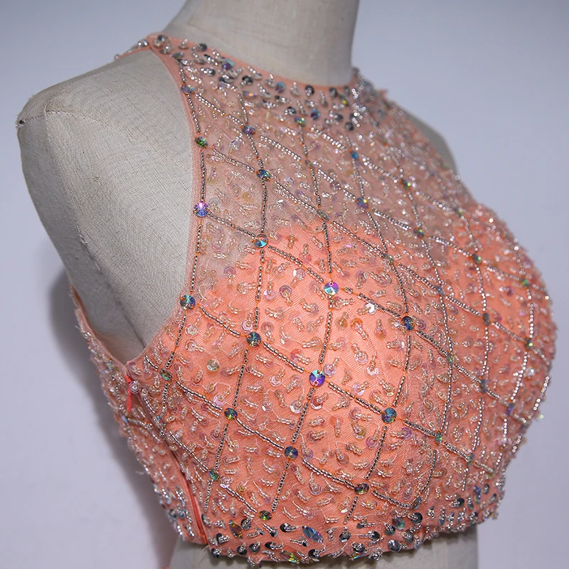 Короткие платья для выпускного вечера из двух частей 2017 с кристаллами бисером