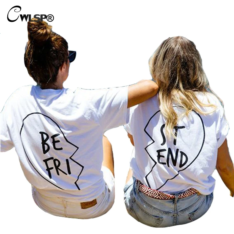 Футболка CWLSP женская с надписью Best Friends Повседневный хлопковый топ сердечком