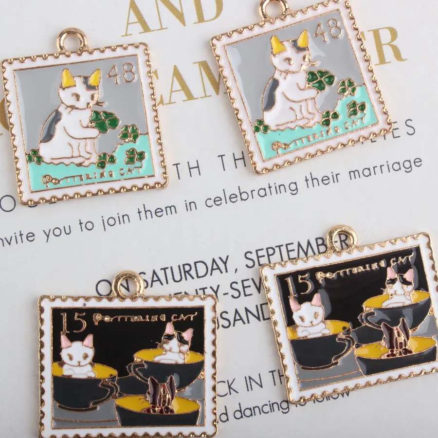 

Zinc Alloy Cat Album Enamel Stamp Charms for Jewelry Making Dangle Earrings Bracelet Floating Charms for Metal Trendy Charm Diy