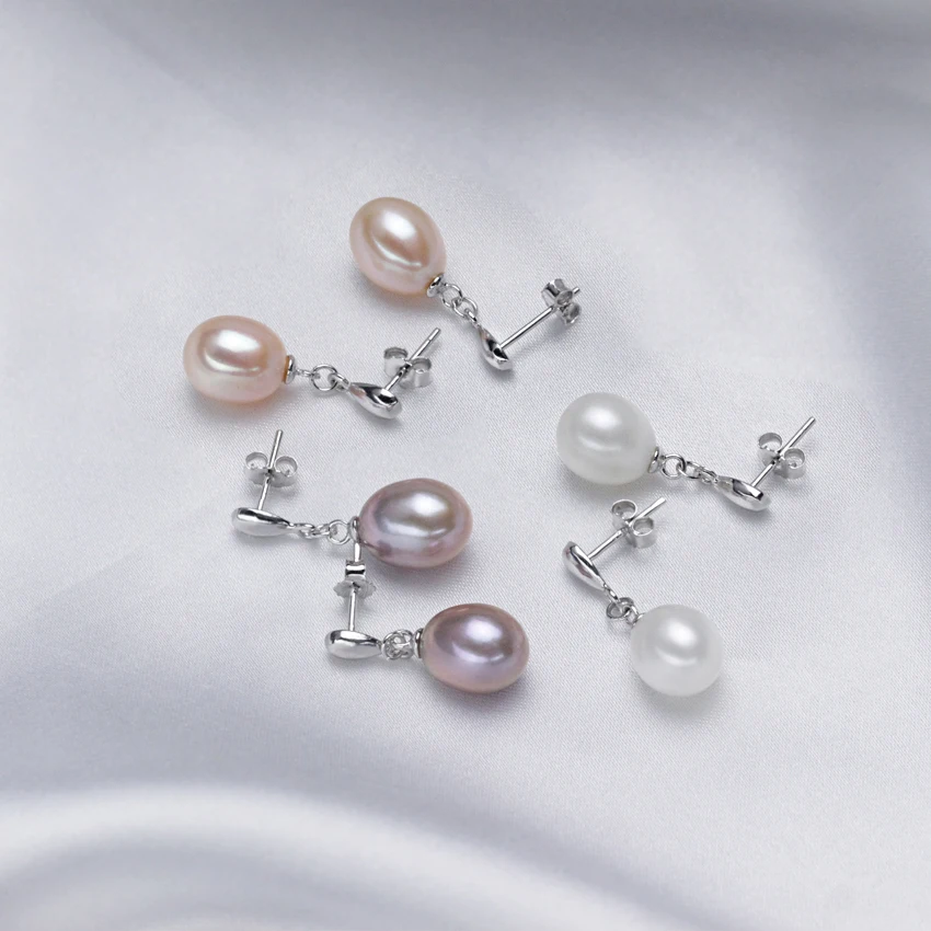 Серьги натуральный жемчуг культивированный пресноводный с 925 серьги Женщины