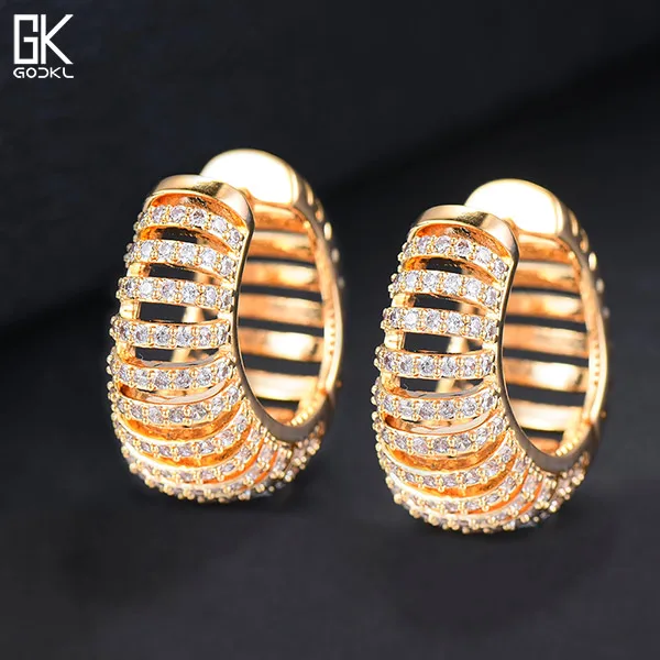 Gold GODKI индивидуальный круглый кубический циркон круглый фианит серьги-кольца для женщин Свадебные модные ювелирные изделия трендовые вечерние серьги-кольца в стиле ретро - Окраска металла: Gold