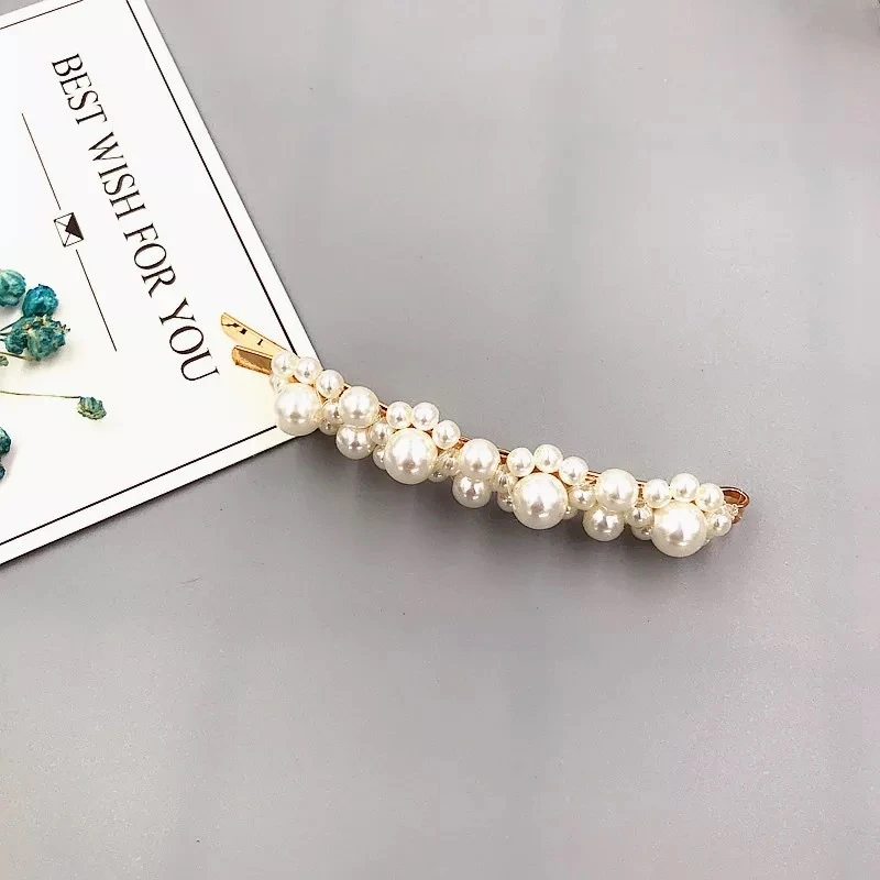 Fashion Girls Geometric Imitiation Pearl Hairpins Sweet Hair Accessories Women Barrettes Square Round Hollow Hair Clips - Окраска металла: Gold 4 Flower