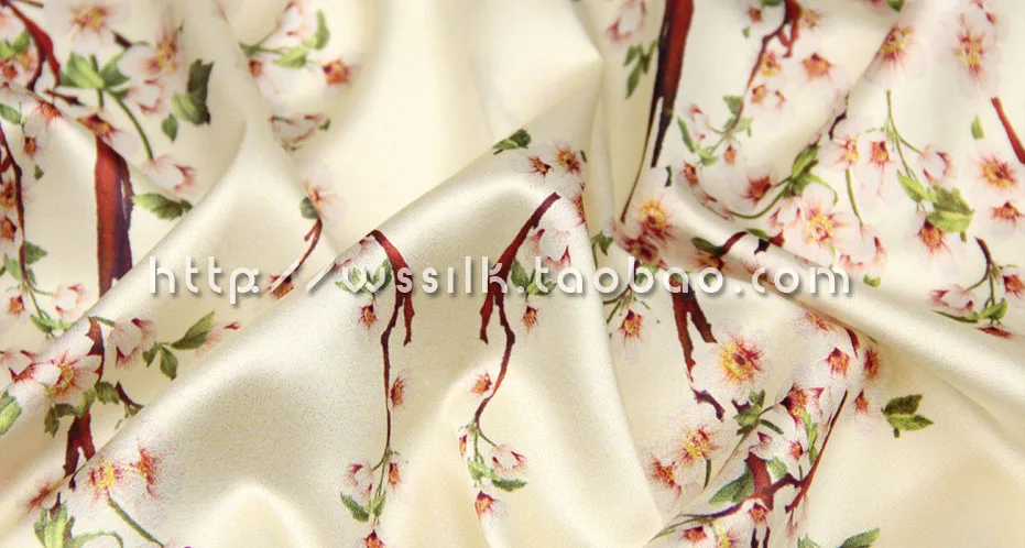 Stoffe Meterware Peach Blossom Gold Clothing Digital Print Fabric Heavy Silk Elastic Satin One-piece Dress Fabrics | Дом и сад