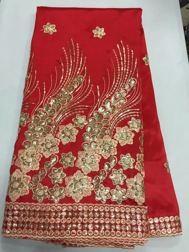 Приятные глазу красный французский шелк кружево с блестками украшения