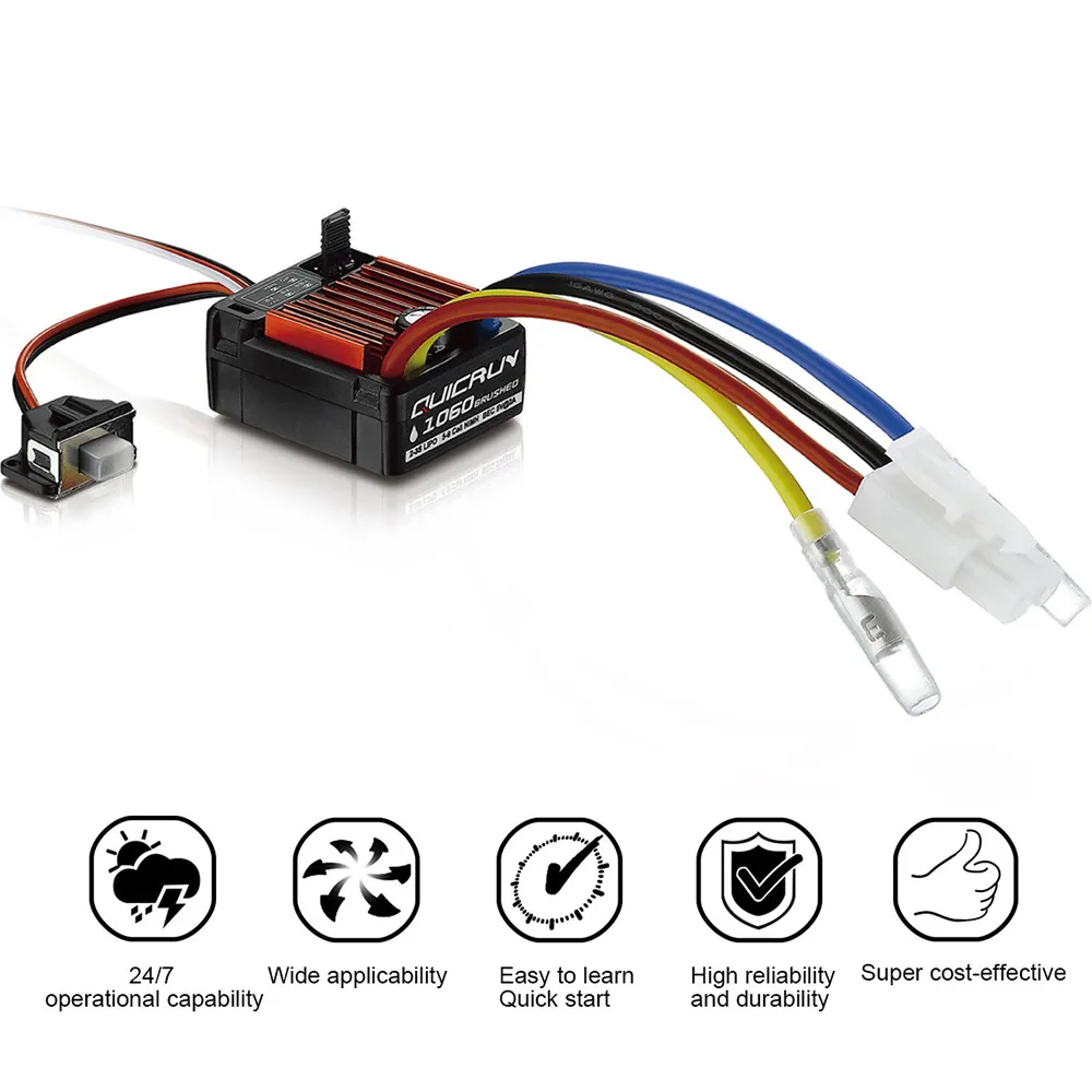 Контроллер скорости мотора HobbyWing 1/10 с щеточным двигателем ESC 60A контроллер для
