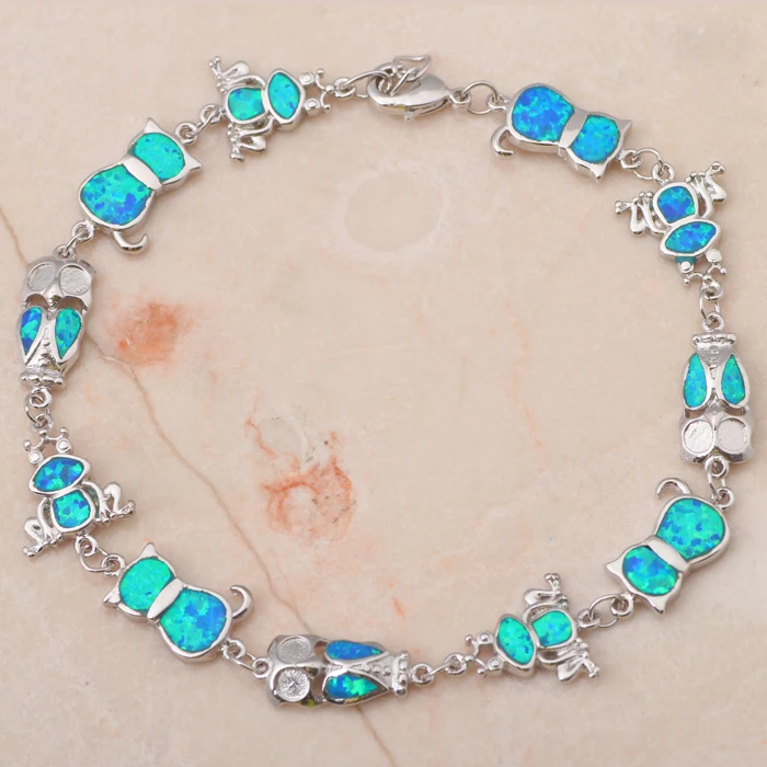 Cat Cute Wholesale &amp retail Blue fire Opal Stamped Silver Fashion Jewelry Bracelets nice gifts OB026 | Украшения и аксессуары