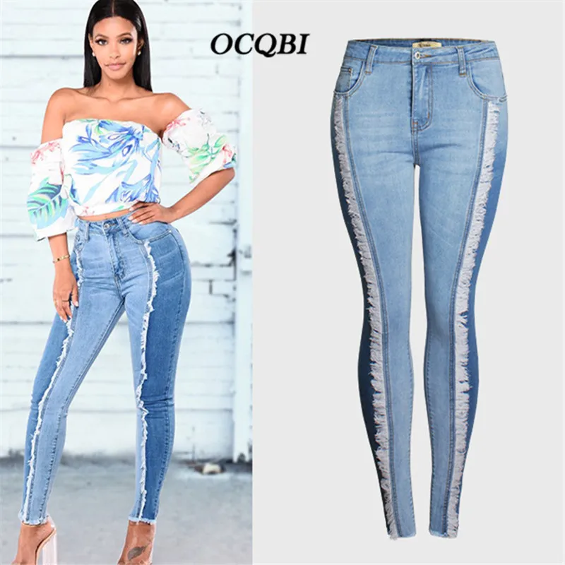 

Plus Size Spring 2018 Tassel Skinny Distressed Streetwear Jeans Woman Boyfriend Denim Pants