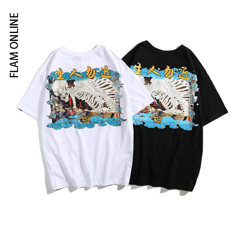 FLAM онлайн японские мужские повседневные топы с коротким рукавом футболки Harajuku