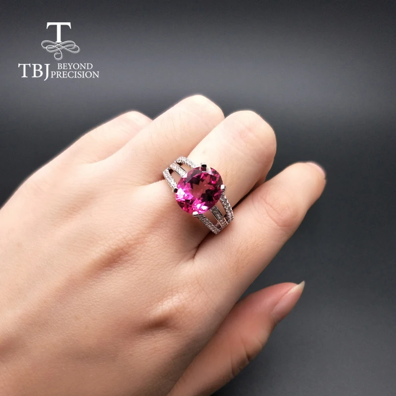 TBJ новый дизайн хороший цвет розовый топаз кольца натуральный драгоценный камень