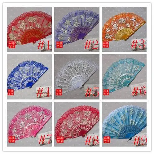 

Hot sale 200pcs/lot Plastic Ribs Rose Print Dance Fold Hand silk Fan